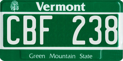 VT license plate CBF238