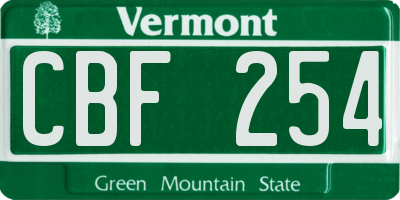 VT license plate CBF254