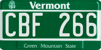VT license plate CBF266