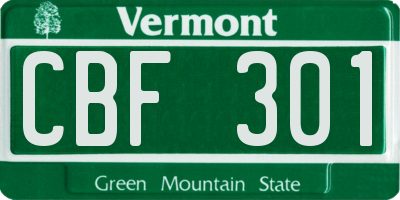 VT license plate CBF301