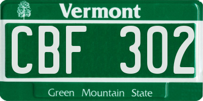 VT license plate CBF302