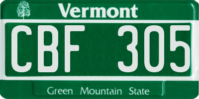 VT license plate CBF305