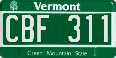 VT license plate CBF311
