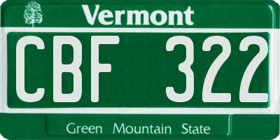 VT license plate CBF322