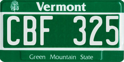 VT license plate CBF325