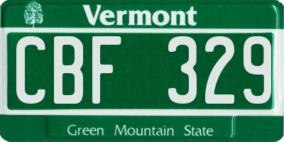 VT license plate CBF329