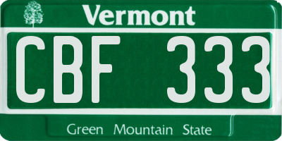 VT license plate CBF333