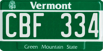 VT license plate CBF334