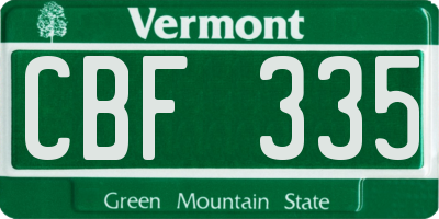 VT license plate CBF335