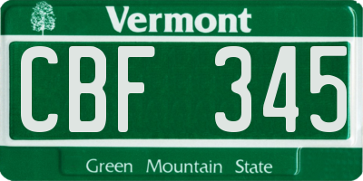 VT license plate CBF345