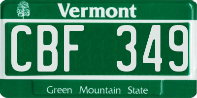 VT license plate CBF349