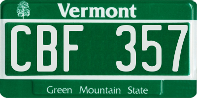 VT license plate CBF357