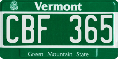 VT license plate CBF365