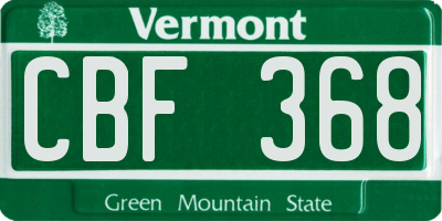 VT license plate CBF368