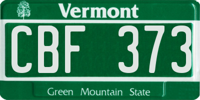 VT license plate CBF373