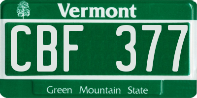 VT license plate CBF377