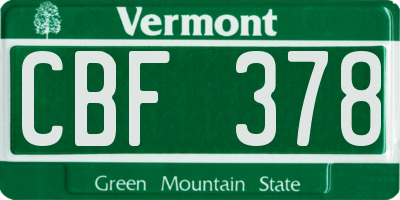 VT license plate CBF378