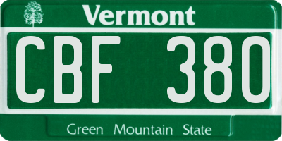 VT license plate CBF380