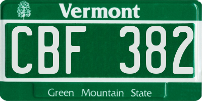 VT license plate CBF382