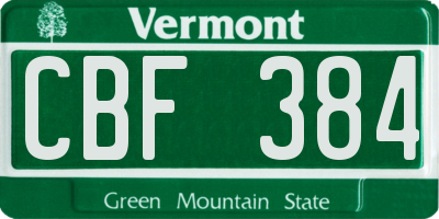 VT license plate CBF384
