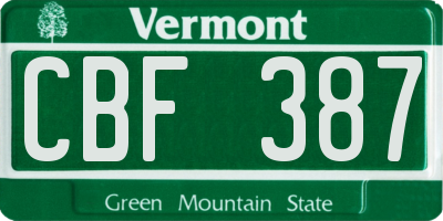 VT license plate CBF387