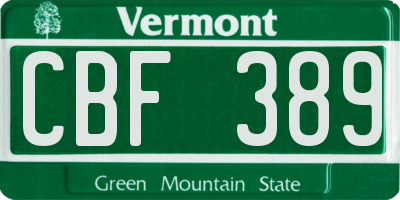 VT license plate CBF389