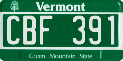 VT license plate CBF391