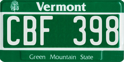 VT license plate CBF398