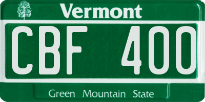 VT license plate CBF400