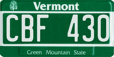 VT license plate CBF430