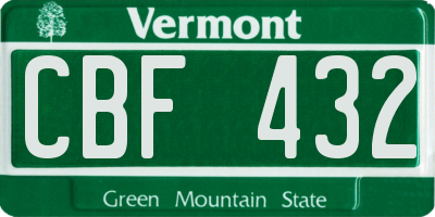 VT license plate CBF432