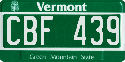 VT license plate CBF439