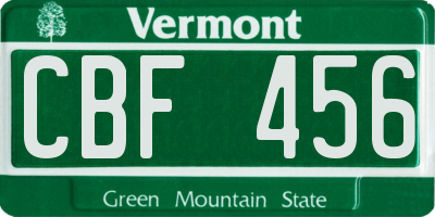 VT license plate CBF456