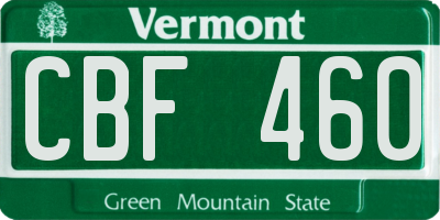 VT license plate CBF460