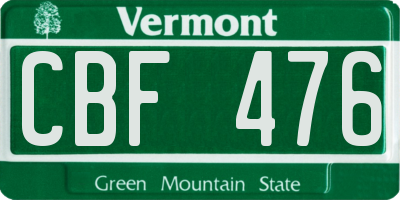 VT license plate CBF476