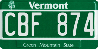 VT license plate CBF874