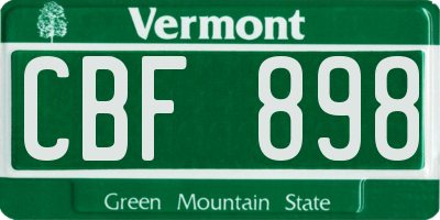 VT license plate CBF898