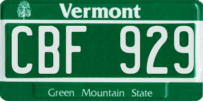 VT license plate CBF929