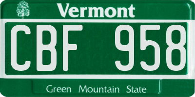 VT license plate CBF958