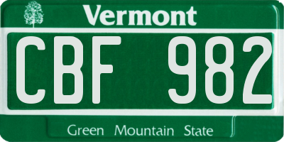 VT license plate CBF982
