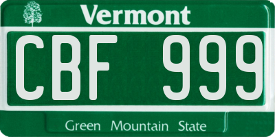 VT license plate CBF999