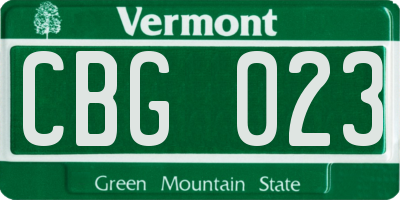 VT license plate CBG023