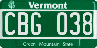 VT license plate CBG038