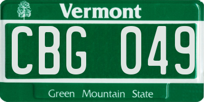 VT license plate CBG049