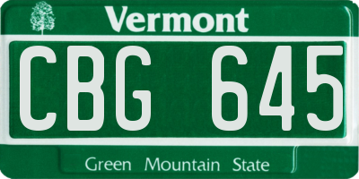 VT license plate CBG645