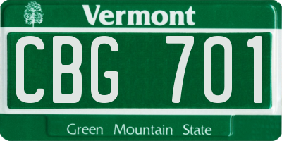 VT license plate CBG701