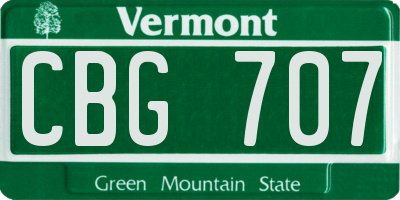 VT license plate CBG707