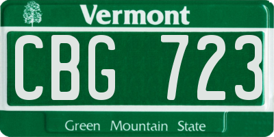 VT license plate CBG723