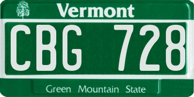 VT license plate CBG728