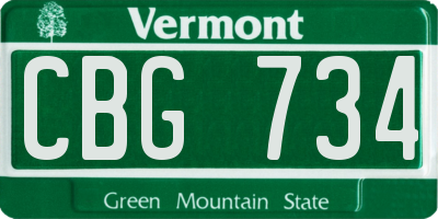 VT license plate CBG734